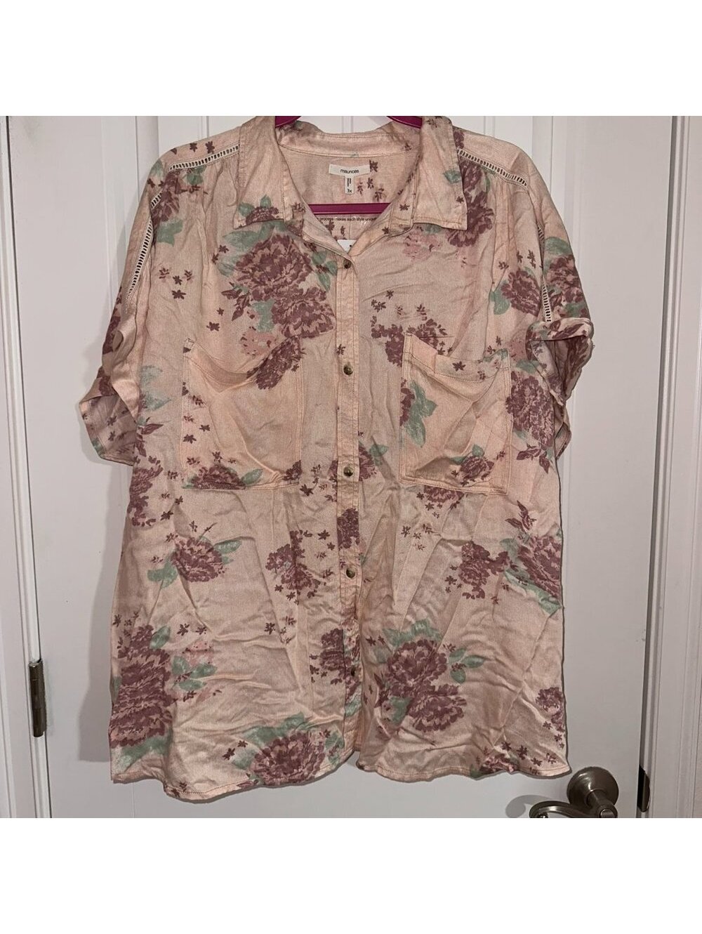 Maurices 3x Button Up Short Sleeve Shirt Floral